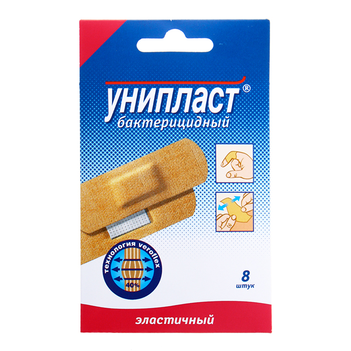 Пластырь Унипласт, бактер эластичный 1,9 x 7,2 №8