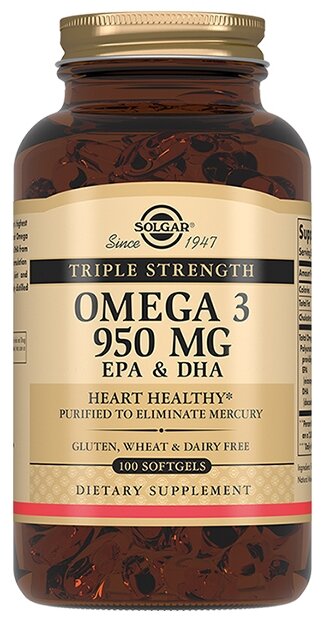 Солгар Тройная омега-3 950мг капс №100