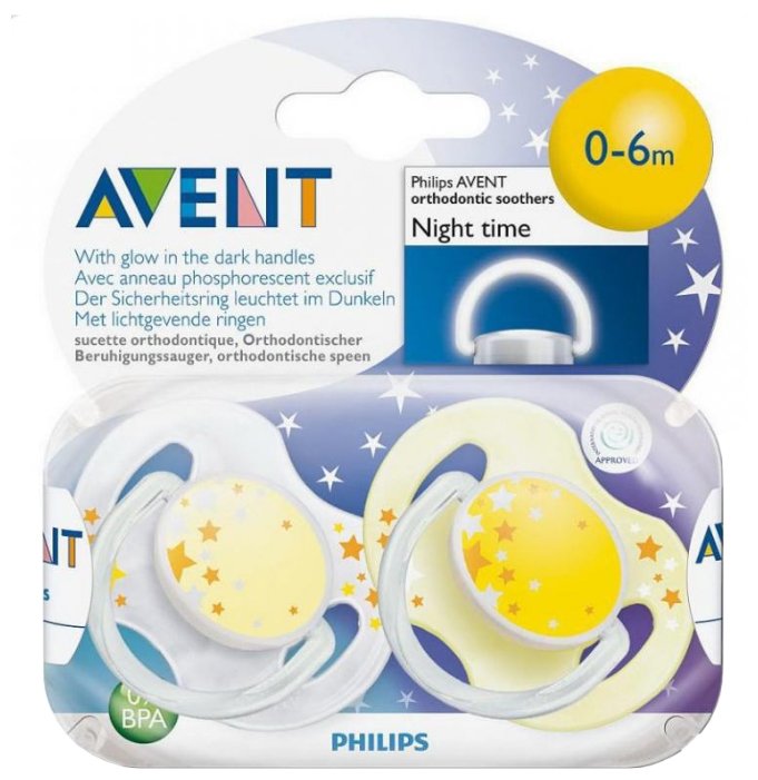 Авент пустышка, №2 силикон ночная от 0-3 мес
